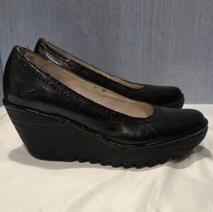 Fly London Black Yoni Wedge Shoes